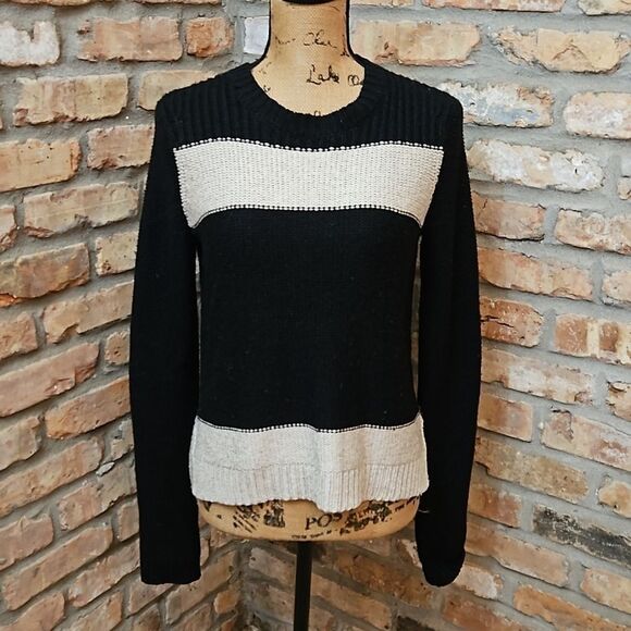 Theory Komon Sparkler black & cream wool/silk blend sweater size Small - Picture 1 of 12